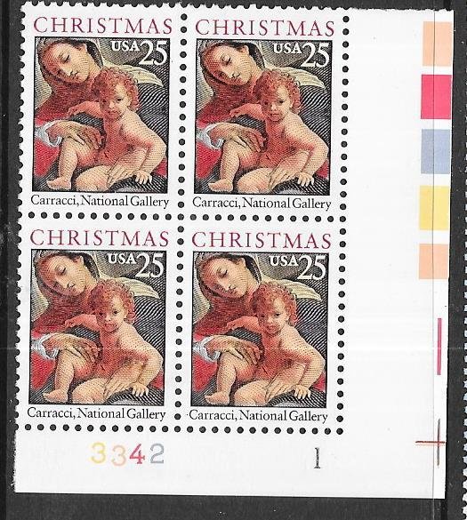 US#2427 $0.25 1989 Christmas Plate  Block of 4 (MNH) CV $2.25