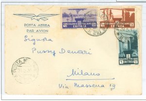 Eritrea 161/163-164 1936 air to Milan. 163 on cover valued at $52.50 in 2024 Scott Classic Specialized Rough opening