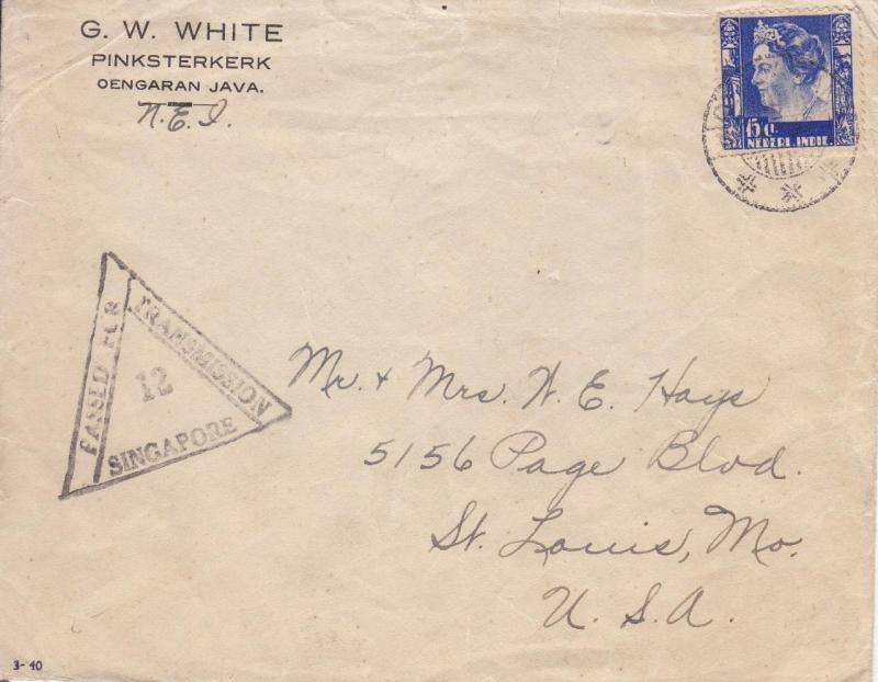 Dutch East Indies to St. Louis, MO, 1940, Singapore censor (C1916)