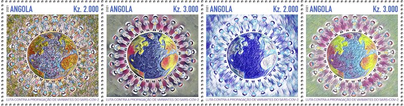 ANGOLA 2021 - STRIP 4v - JOINT ISSUE - VARIANTS OF PANDEMIC SARS COV-2 - MNH-