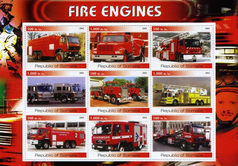 Somalia 2002 FIRE ENGINES Sheet Perforated Mint (NH)