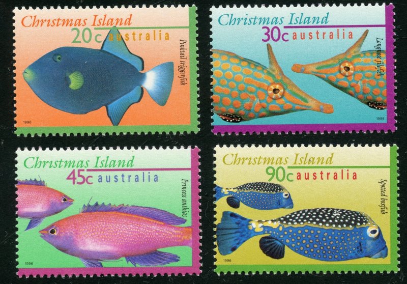 Christmas Island Scott 381-383,385 MNHOG - 1996 Fish Short Set - SCV $2.90