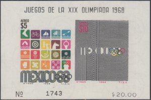 MEXICO Sc #C344a CPL MNH IMPERF SOUVENIR SHEET MEXICO 19th SUMMER OLYMPICS 1968