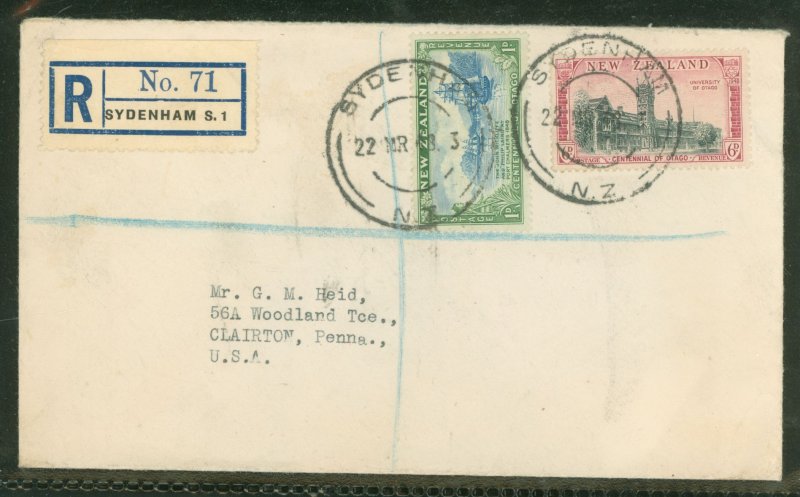New Zealand 269/272 Registered Sydenham N.Z. to Clairton PA May 6, 1948 San Francisco back cancel May 10 1948 Clairton PA regist