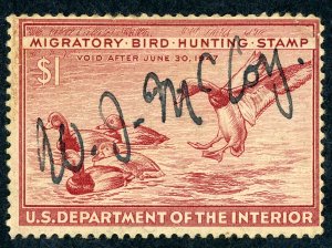 #RW13 – 1946 $1.00 Redhead Ducks.  Used.