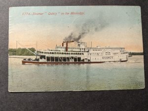 STEAMER QUINCY 1913 Naval Postcard w/ note Huntington, WV to LaCrosse, Wisconsin