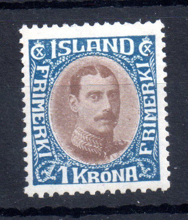 Iceland 1920 1kr brown and blue mint LHM SG129 SC126 WS11305