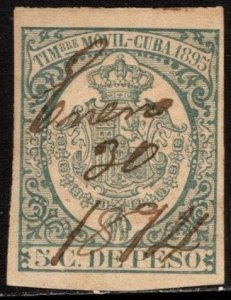1895 Cuba Revenue 5 Centavos Coat of Arms Stamp Duty Used