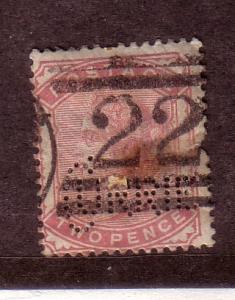 GB #81 ,2 p Victoria,Lilac rose,(U) perfin canc - Cat.$90.00