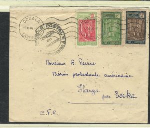 CAMEROUN  1944 CENSOR   COVER  35C+50C+65C DOUALA TO HANGA P0229H