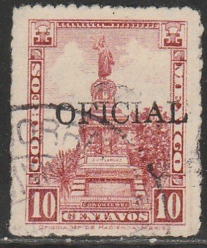 MEXICO O197, 10¢ OFFICIAL. CUAUHTEMOC MONUMENT. USED. F-VF. (1363)