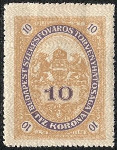 HUNGARY 1904 Budapest Municipal Revenue, Bft #12 Mint H, 10kr