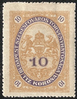 HUNGARY 1904 Budapest Municipal Revenue, Bft #12 Mint H, 10kr