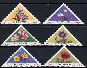 Croatia 1951 Flowers triangular perf set of 6 surcharged ...