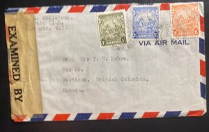 1942 Aquatic Club Barbados Airmail Censored Cover To Westbank Canada