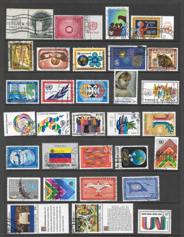 United Nations New York Used Lot of 31 different stamps & 3 Souvenir Sheets