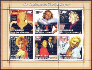 Ivory Coast 2002 Cinema Actress Marilyn Monroe Sheet MNH Private