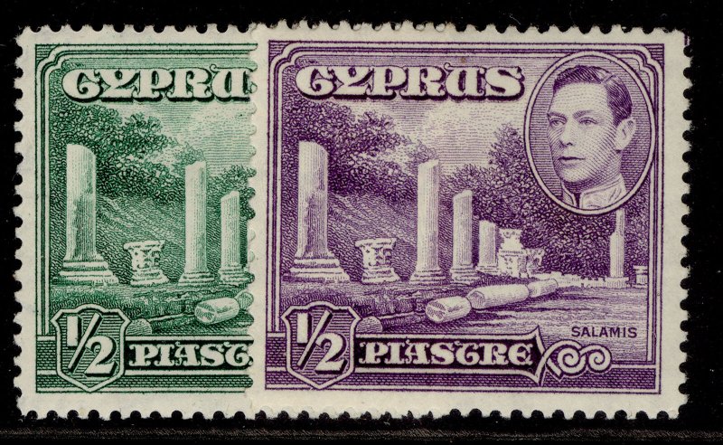 CYPRUS GVI SG152 + 152a, ½d COLOUR VARIETIES, M MINT.