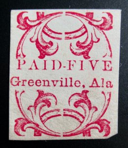 Confederate States Greenville Ala  COUNTERFEIT Stamp with CERT.