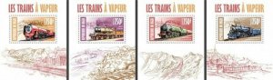 Niger - 2013 - Steam Trains - 4 Stamp Souvenir Sheets 14A-239