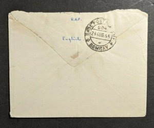 1945 India Bombay to Bangalore Soldier's Free Mail Post #2 Censor Cover & Letter