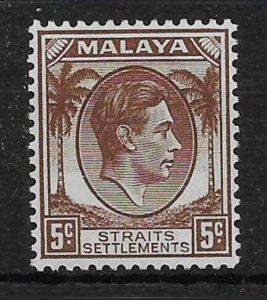 MALAYA STRAITS SETTLEMENTS SG281 1937 5c BROWN MTD MINT