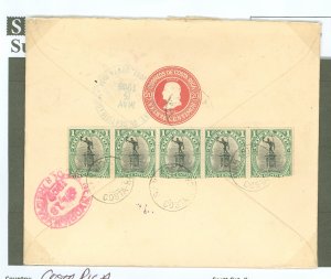 Costa Rica  1909 20c Registration envelope, reverse clean with registration cachet  and address, from San Jose