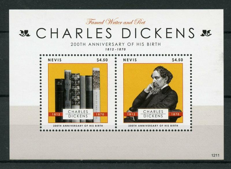 Nevis 2012 MNH Charles Dickens 2v S/S Writers Poets Famous People Stamps