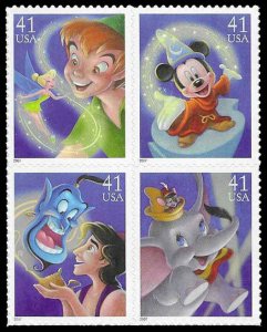 PCBstamps  US #4192/4195a Block $1.64(4x41c)Disney:Magic, MNH, (6)