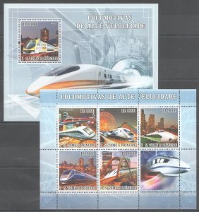 Uu0843 2007 Sao Tome & Principe High Speed Trains Transport 1Kb+1Bl Mnh