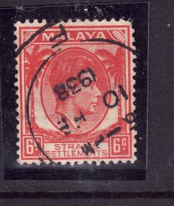 Straits Settlements-Sc#242-used-6c rose red KGVI-dated 10 F