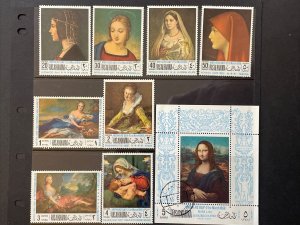 1968 Ras Al Khaima Mother's Day Paintings Set of 8 MNH + Used S/S Sc# 198-205