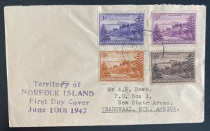 1947 Norfolk Island Australia First Day Cover FDC To Transvaal South Africa