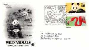 USA 1992 Sc 2706 2707 Typed PCS Cachet FDC Wild Animals Booklet Panda Flamingo