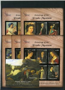 SIERRA LEONE 2000 PAINTINGS FROM PRADO MUSEUM 5 SHEETS OF 6 STAMPS & S/S MNH