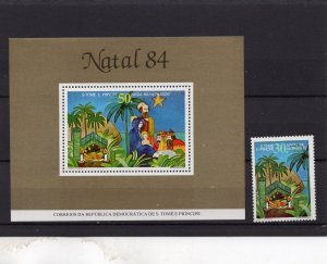 ST.THOMAS & PRINCE ISLANDS 1984 CHRISTMAS PAINTINGS SET OF 1 STAMP & S/S MNH