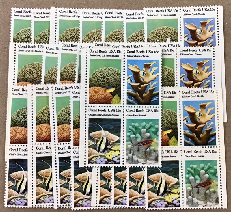 1827-30   Coral Reefs  25 Blocks of 4 15¢ MNH 100 Count FV $15.00 Issued in 1980 