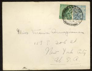 INDIA USED ABROAD 1935 Cover From RANGOON BURMA to NYC USA 1/2a & 3a KGV Stamps