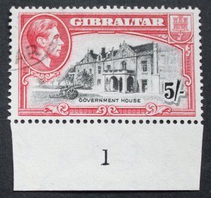 Gibraltar 1938 GVI Five Shillings p13½ plate 1 SG 129a used