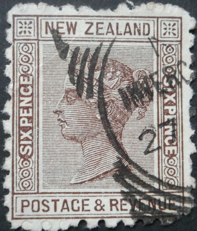 New Zealand 1893 Six Pence with Kaitangata Coal in Brown Red ad SG 224be used