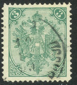 BOSNIA AND HERZEGOVINA 1898-1900 3k Blue-Green Broken 3 P.12 1/2 Sc 5a,SG137 VFU