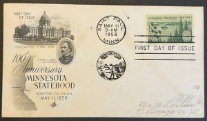 MINNESOTA STATEHOOD #1106 MAY 11 1958 ST PAUL MN FIRST DAY COVER (FDC) BX5