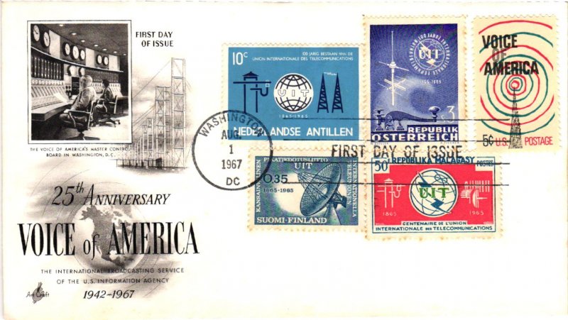 #1329 Voice Of America 5 stamp Combo - Artcraft Cachet  SCBL
