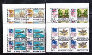 Norfolk Island 194-197 Blocks Of 4 Set MNH American Bicentennial (E)
