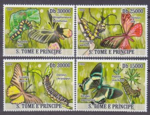 2009 Sao Tome and Principe 3851-3854 Butterflies - Caterpillars 10,00 €