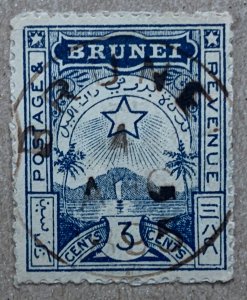 Brunei 1895 3c Star and Crescent local, used. SG 4.  Scott A4, CV $16.50