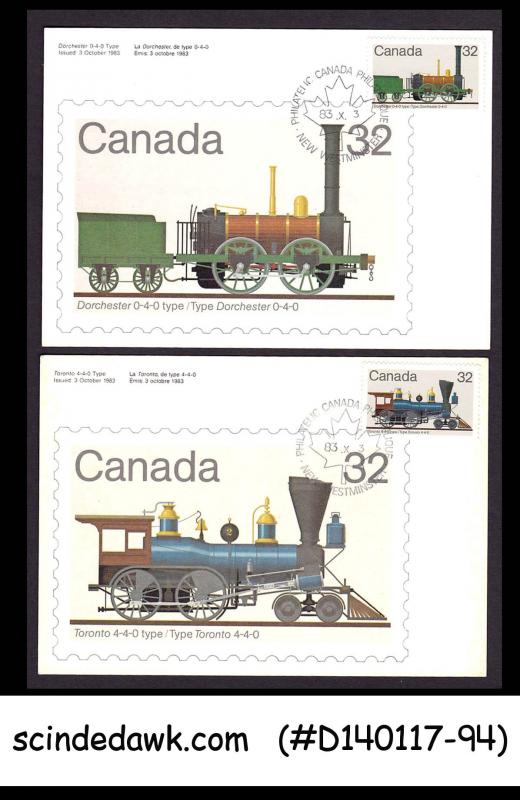 CANADA - 1983 CANADIAN RAILWAY LOCOMOTIVES / TRAINS - MAXI CARDS FDI - 4nos