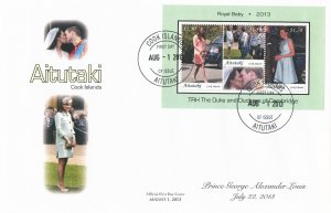 Aitutaki 2013 FDC Royal Baby 3v S/S Cover Prince George William Kate Cambridge