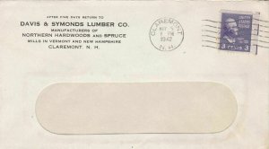 U.S. DAVIS & SYMONDS LUMBER CO. 1942 Manfs. Hardwoods N.H. Stamp Cover Ref 47606