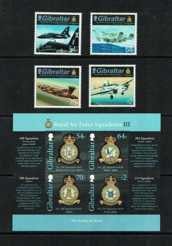 Gibraltar: 2014. RAF Squadrons, (3rd series)  Aviation, Military, MNH set + M/S.